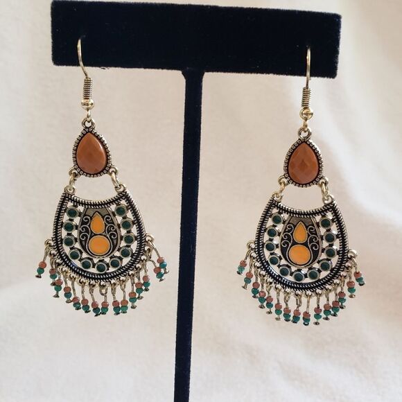 Beaded Fringe Drop Earrings - Picture 1 of 3
